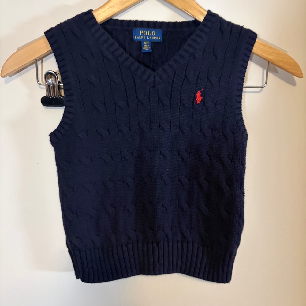 Ralph Lauren Polo Sweater Vest Size 3T Navy Blue Cable Knit Classic